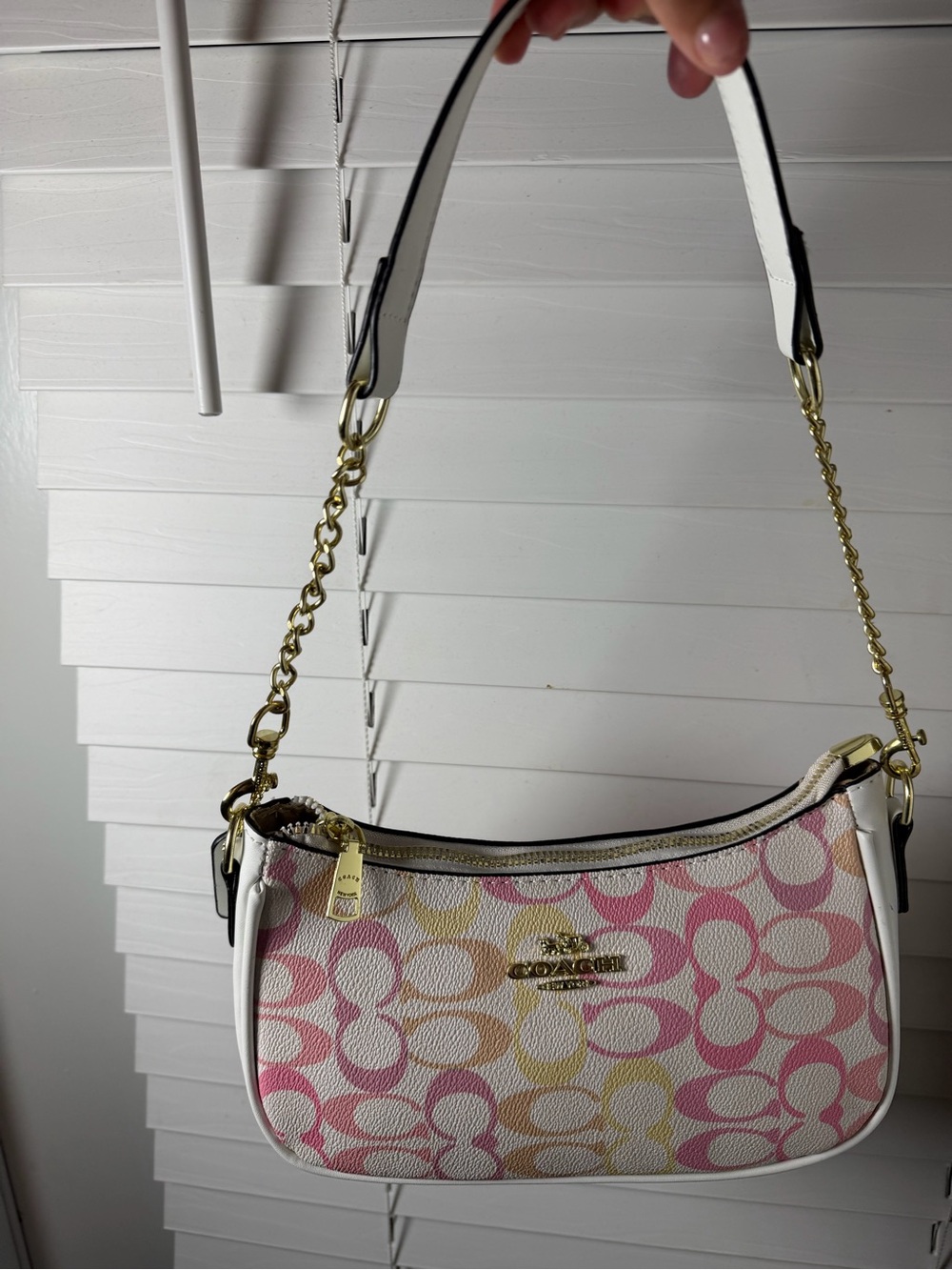 Coach Multicolor Signature Canvas Shoulder Bag with White Trim